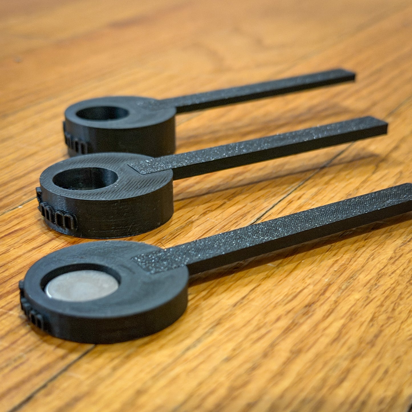 plastic tools on wood surface